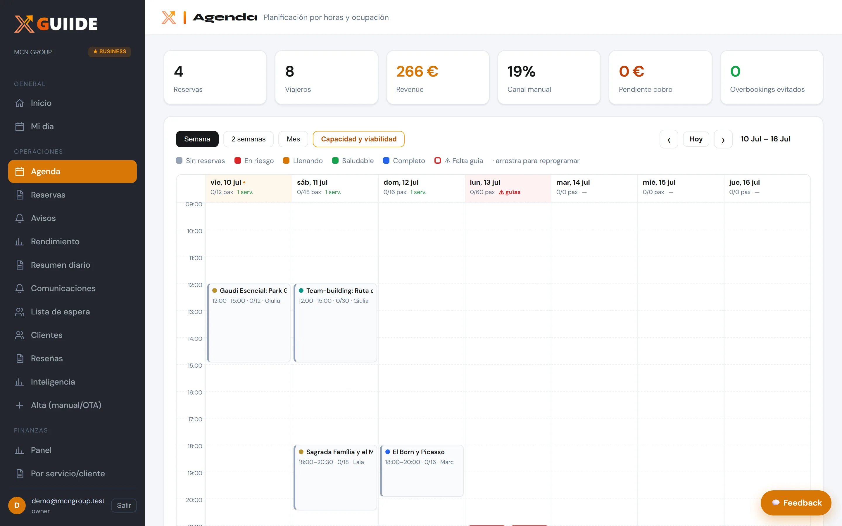 Agenda real de Xguiide: reservas de web, WhatsApp y OTAs unificadas